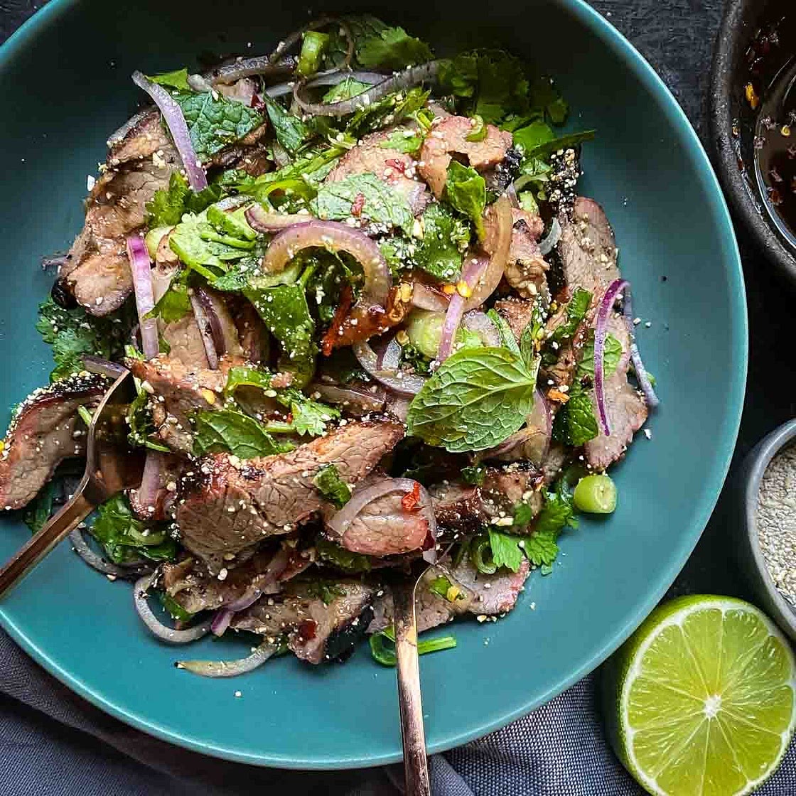 Thai Grilled Pork Salad (Moo Nam Tok Recipe)