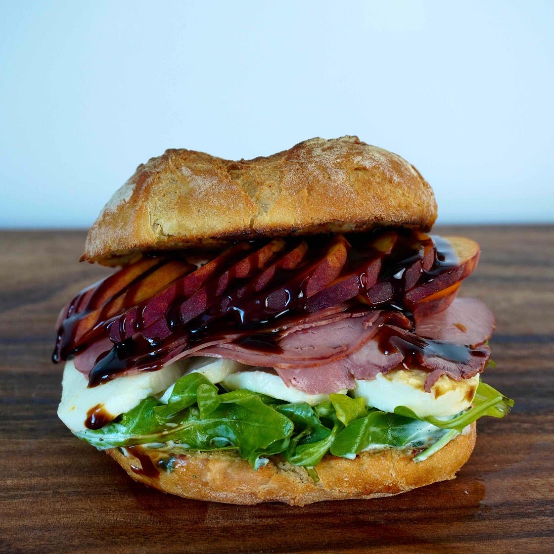 Pastrami peach sandwich