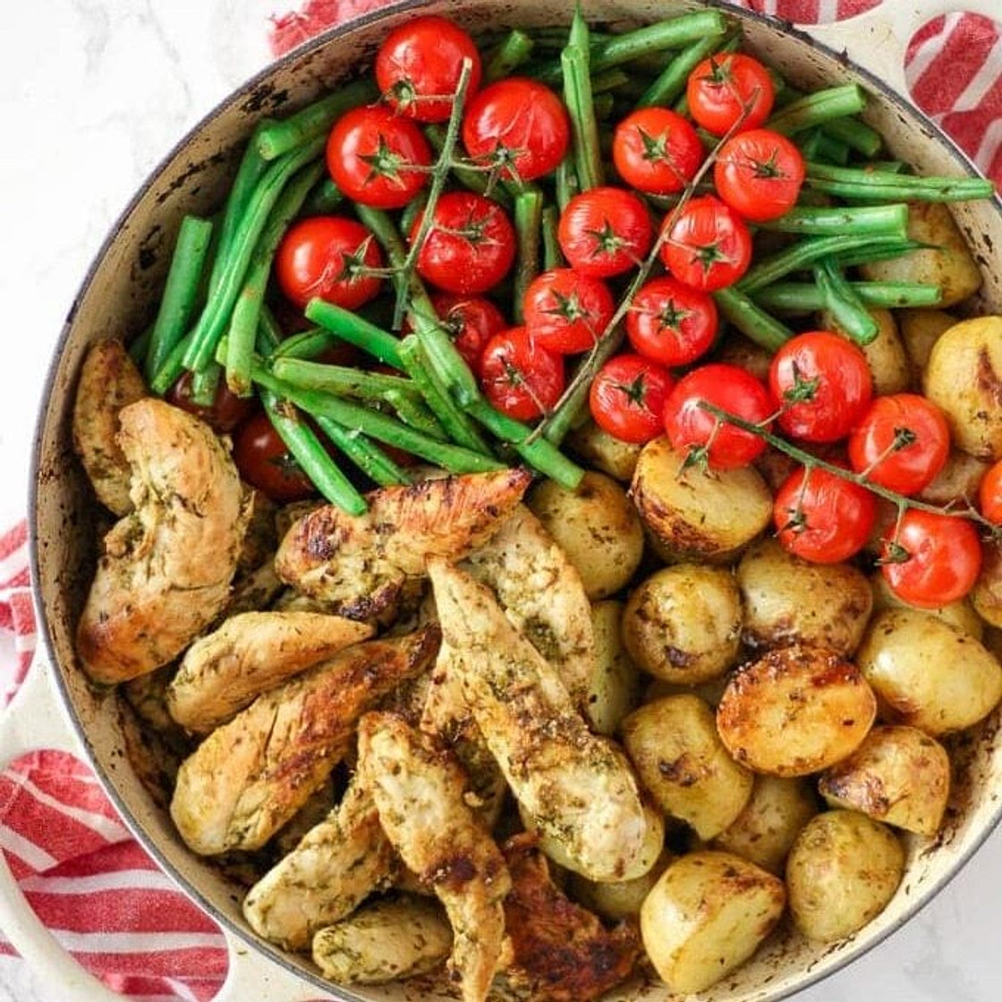 Pesto Chicken {One Pan Bake}