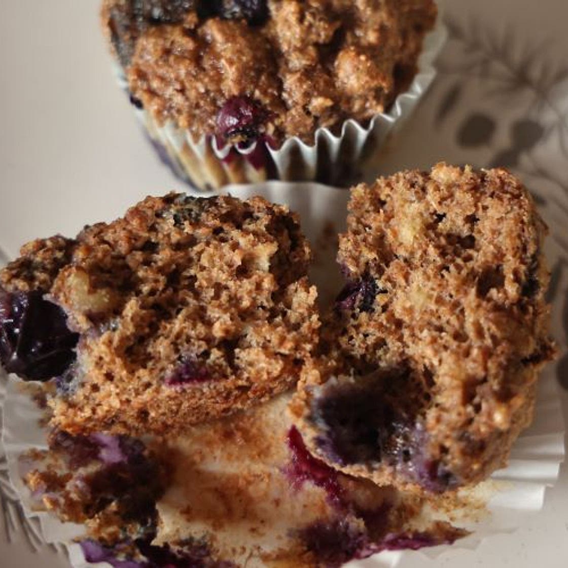 Bran Muffins with Banana and Blueberries