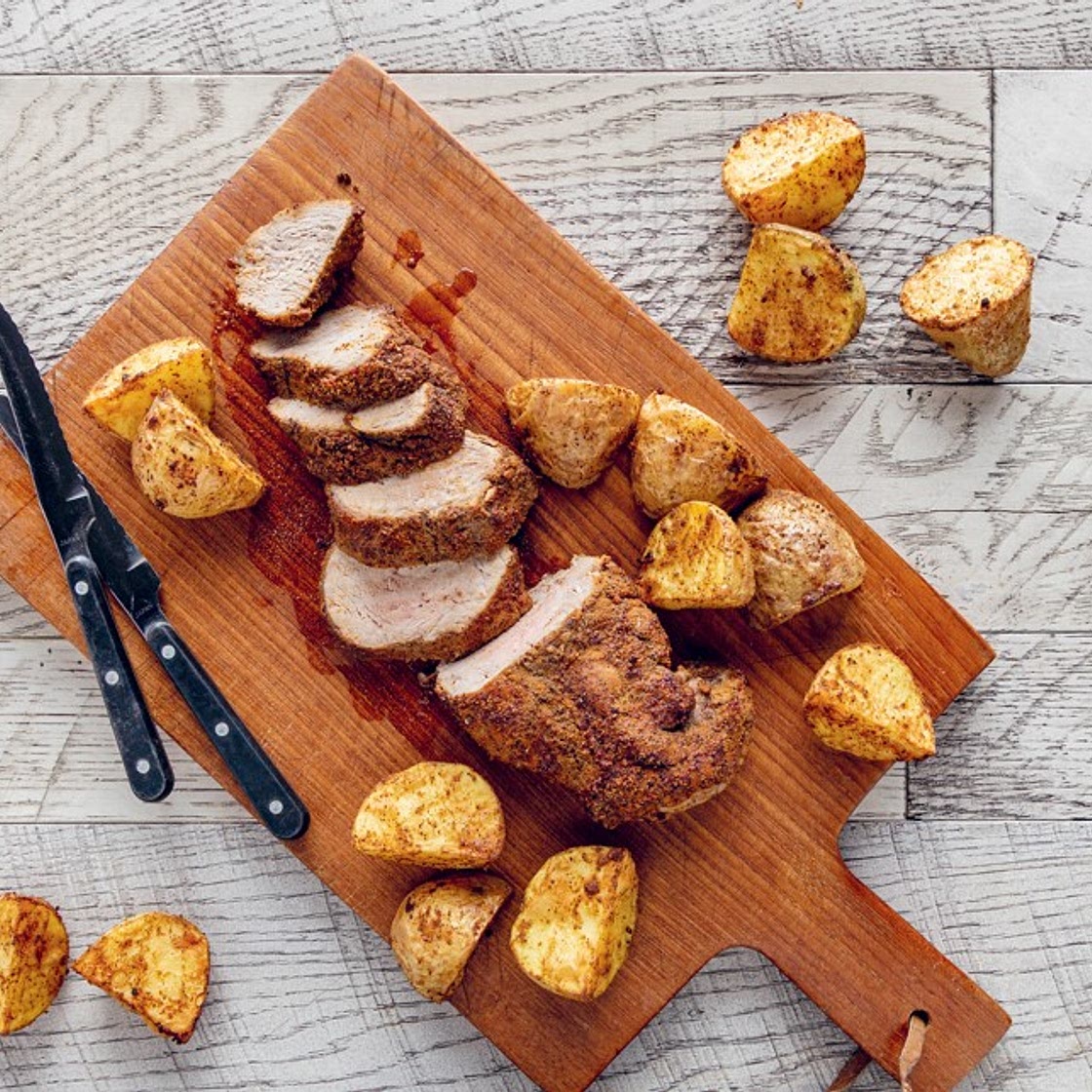 Air fryer cumin-crusted pork tenderloin and potatoes recipe