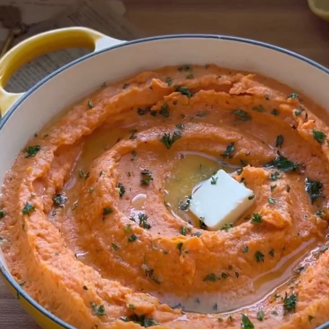 Sweet Potato Mash with a Garlic Butter Drizzle