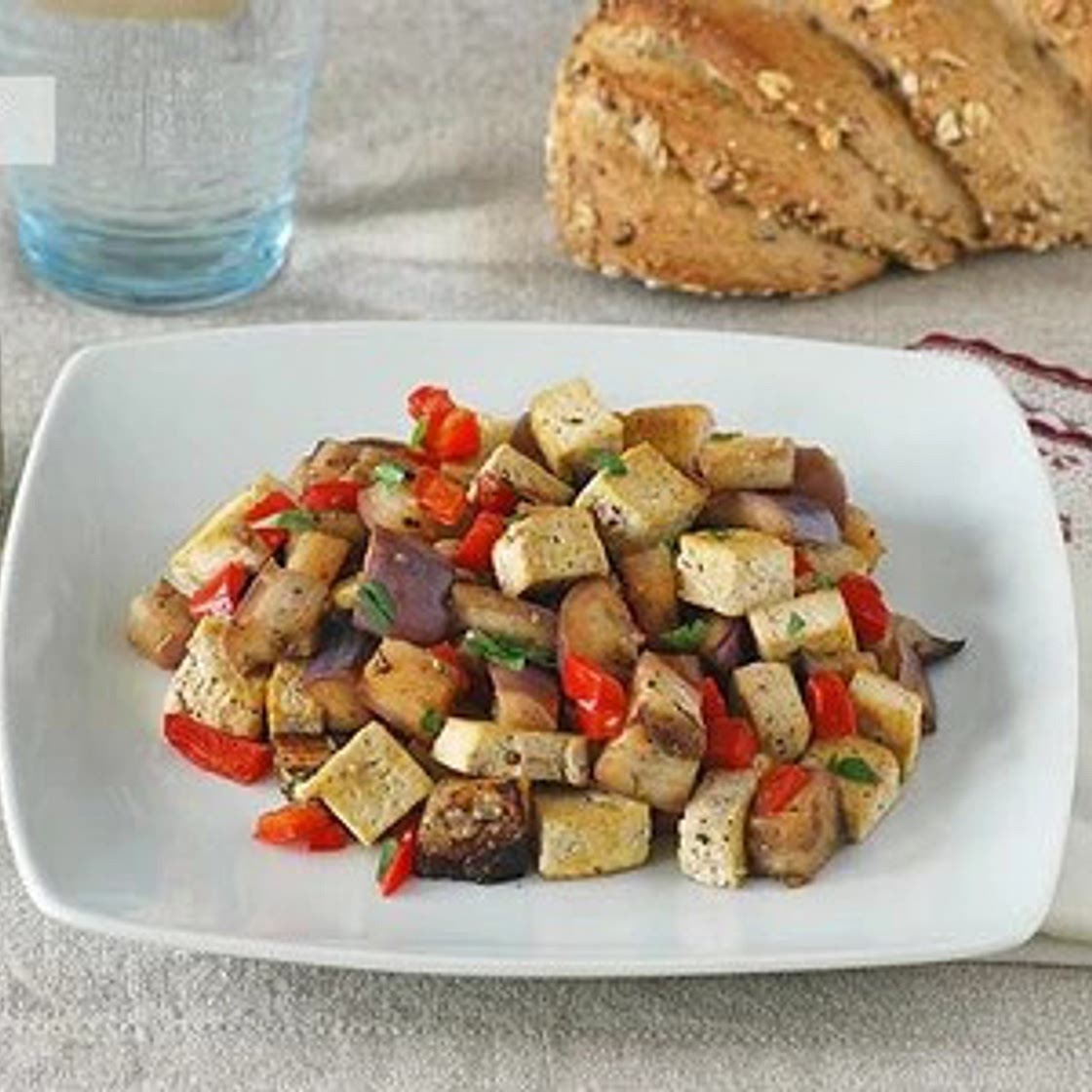Salteado de tofu y berenjena