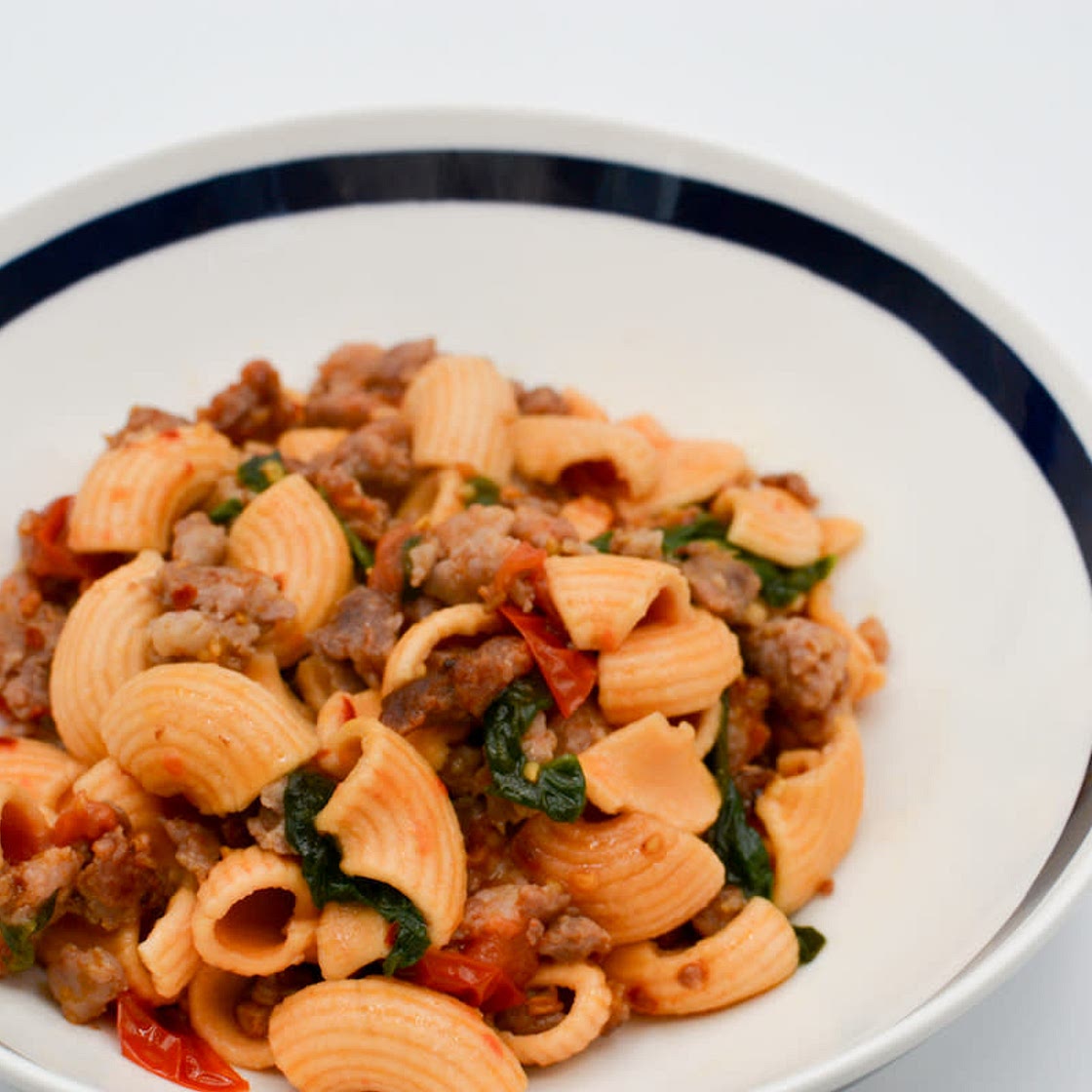 Spicy Sausage and Spinach Lumaca Rigata