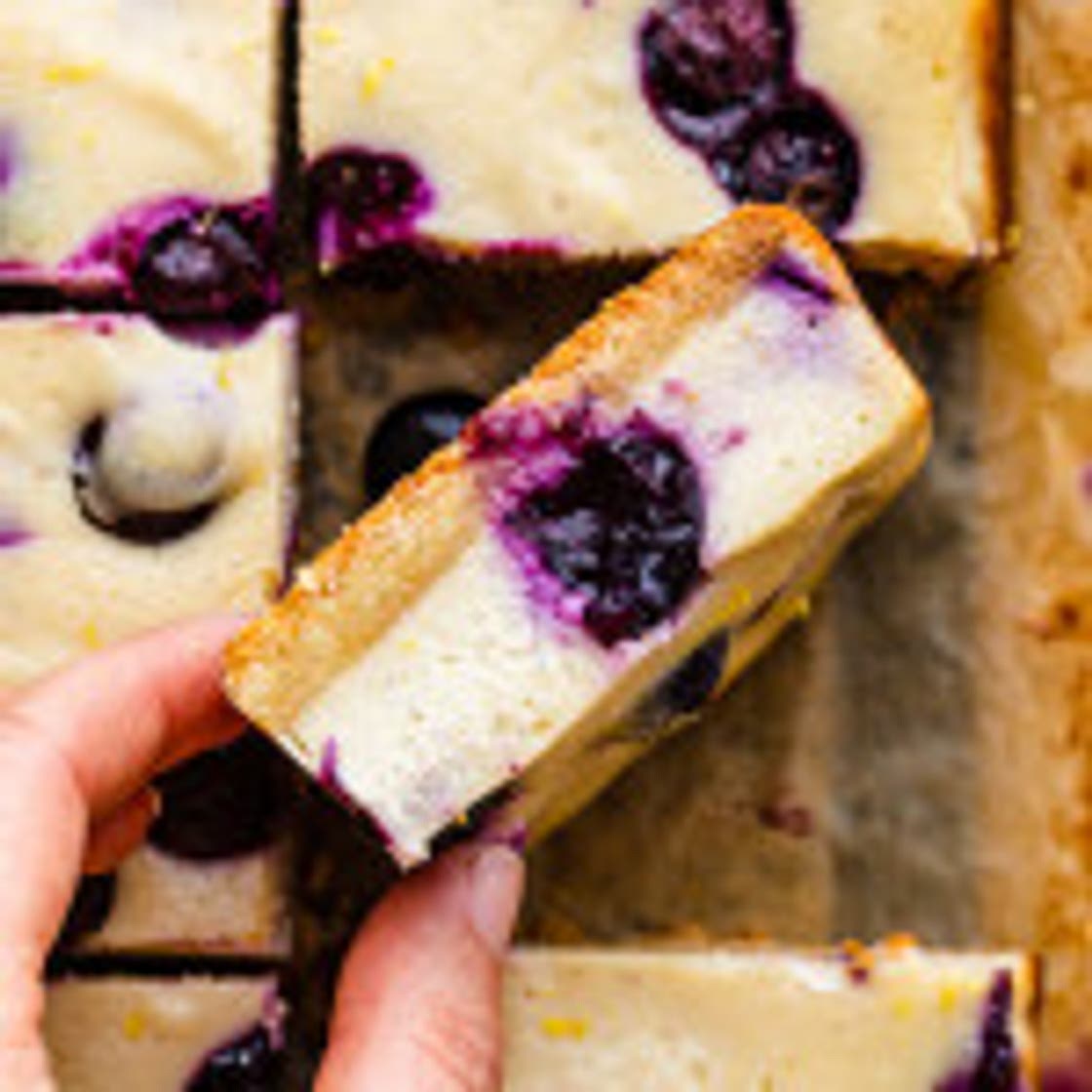 Vegan cheesecake bars with blueberries