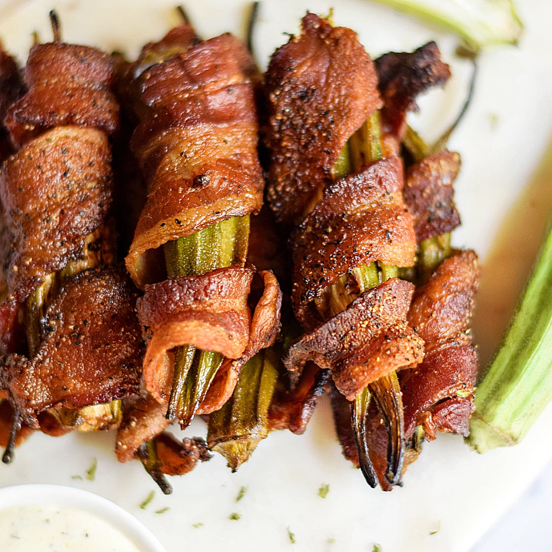 Bacon-Wrapped Grilled Okra with Lemon Garlic Aioli