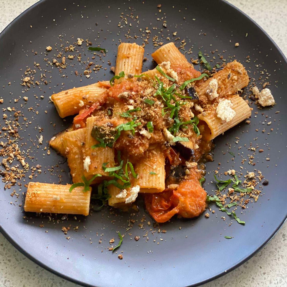 Zucchini and Eggplant Caponata Pasta