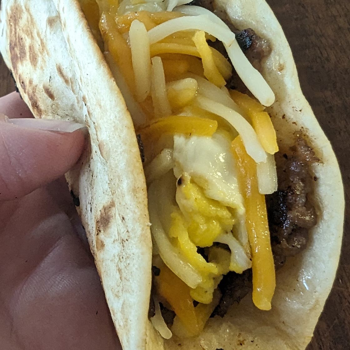 Sausage, Egg, and Cheese - Breakfast Smash Tacos