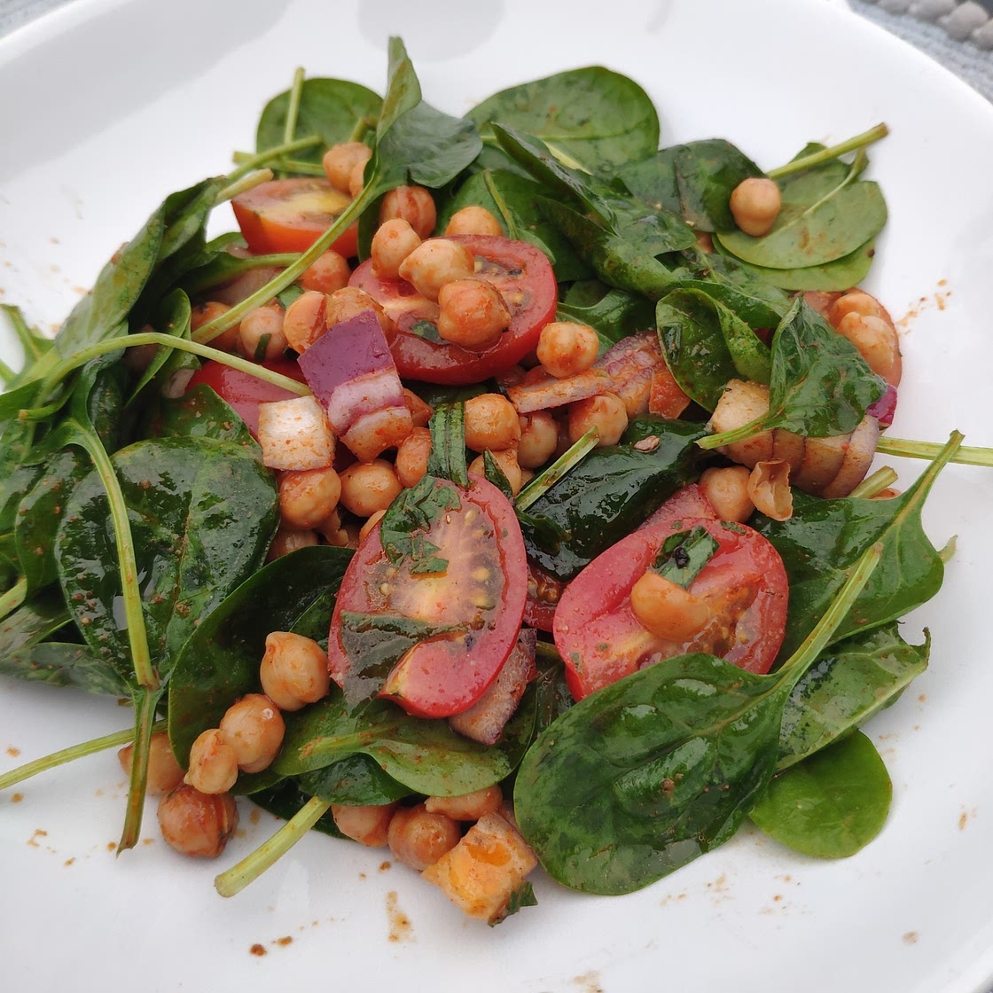 Spinach Salad with Spiced Chickpeas