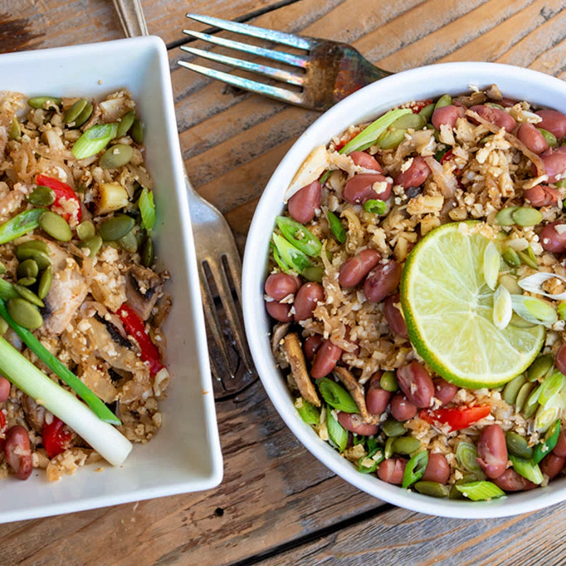 Cauliflower Rice and Beans Fajita Bowls