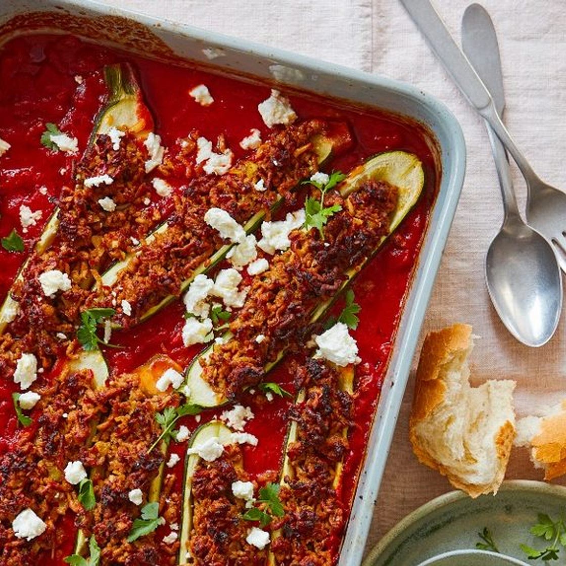 Harissa lamb-stuffed courgettes