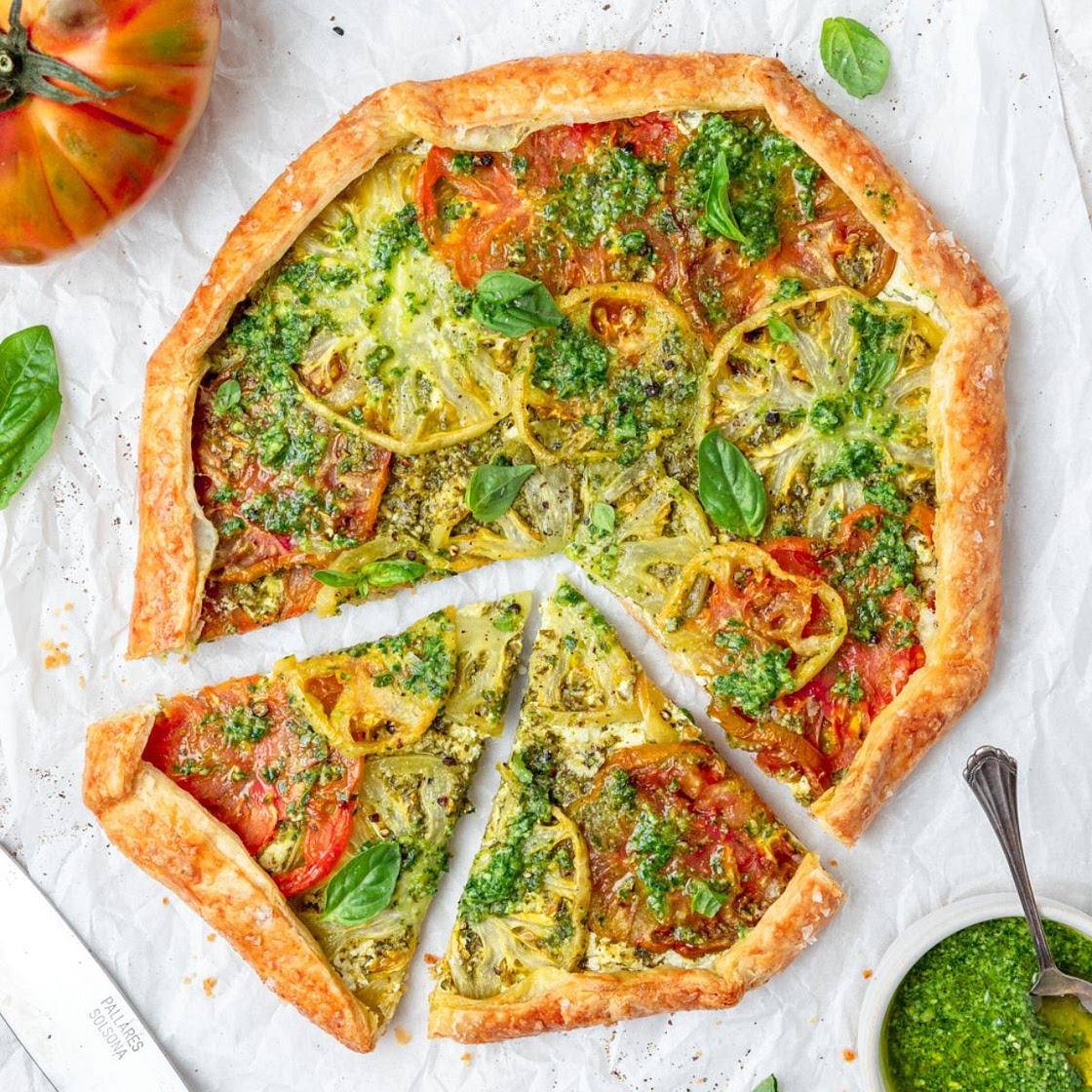 Heirloom Tomato Galette with Pesto & Goat Cheese