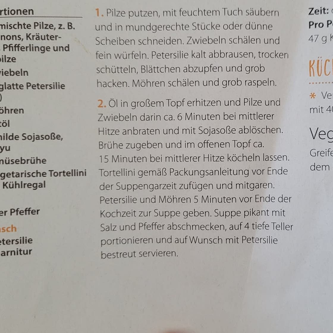 Pilzbrühe mit Tortellini