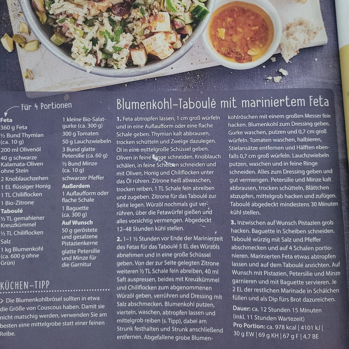 Blumenkohl taboule mit feta