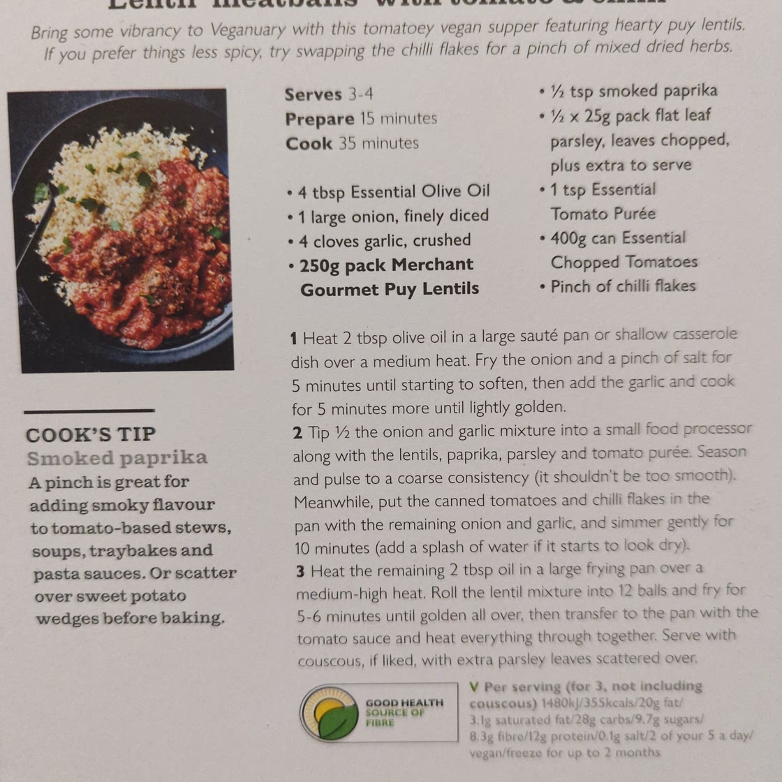 Lentil meatballs with tomato and chilli