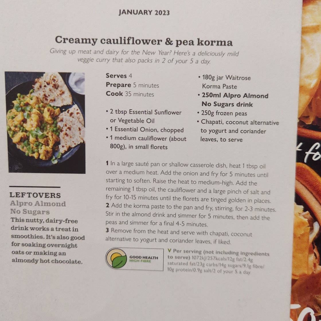 Creamy cauliflower & pea Korma