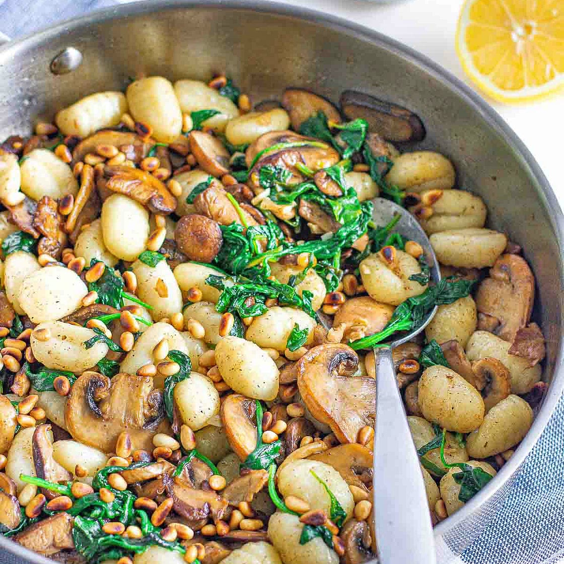 Browned Butter Gnocchi Spinach and Mushrooms