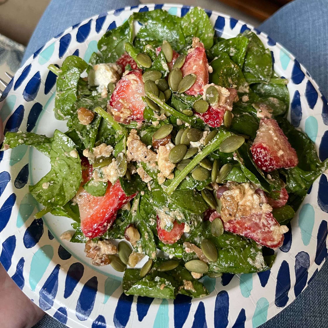 Spinach-Strawberry Salad with Feta & Walnuts