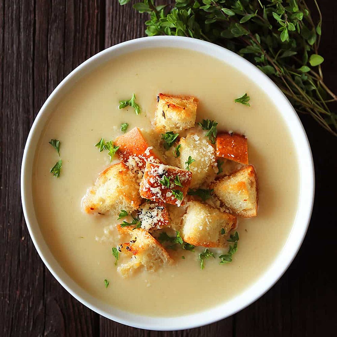 Creamy Garlic Bread Soup with Homemade Croutons