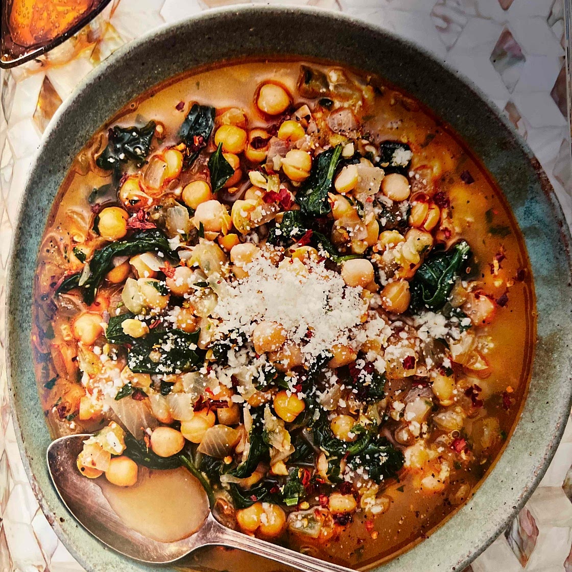 Garlicky Spinach and Chickpea Soup with Lemon & Pecorino Romano