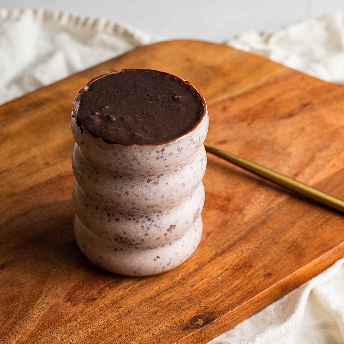 Chocolate Covered Strawberry Chia Pudding (magic shell)