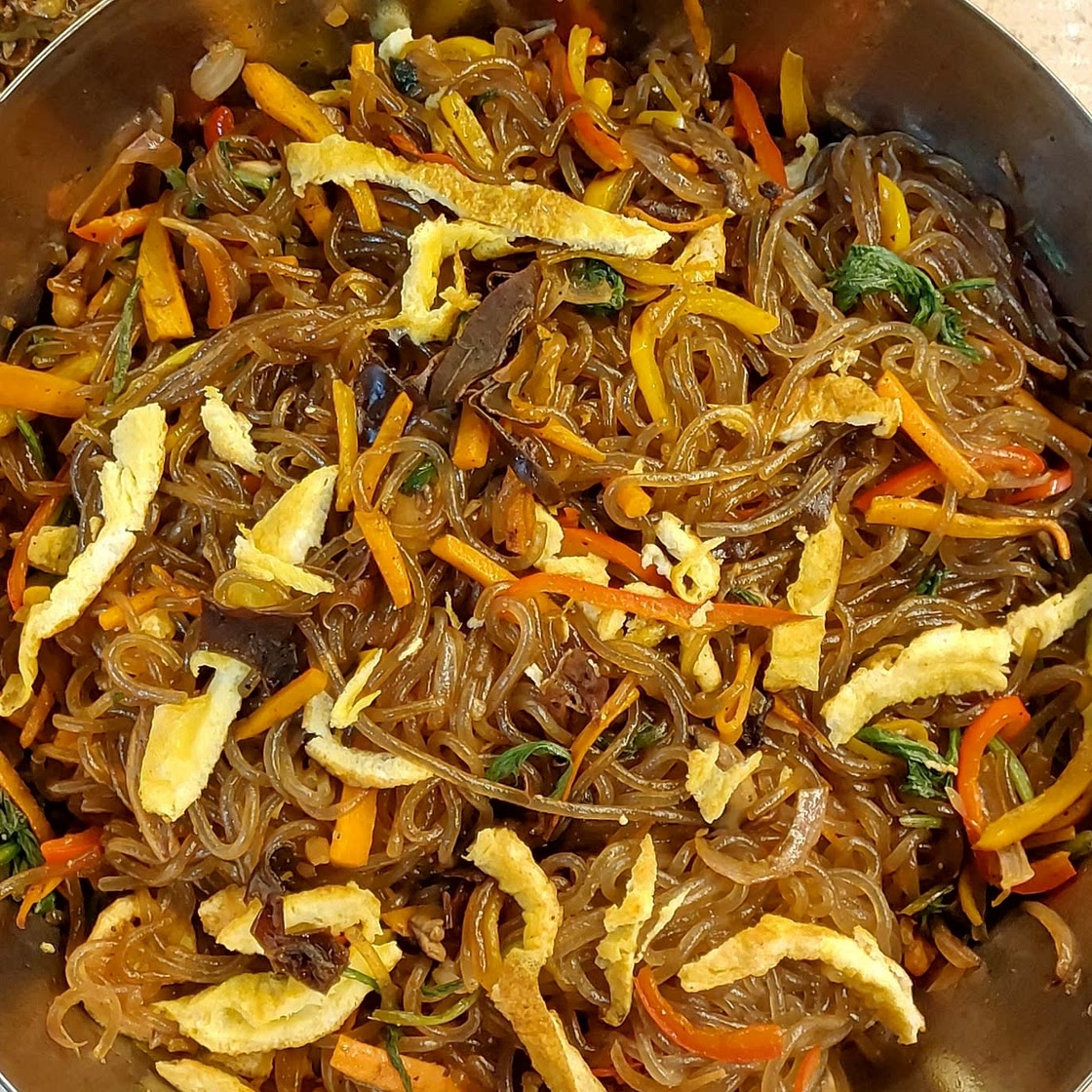 Japchae (Sweet potato starch noodles stir fried with vegetables)