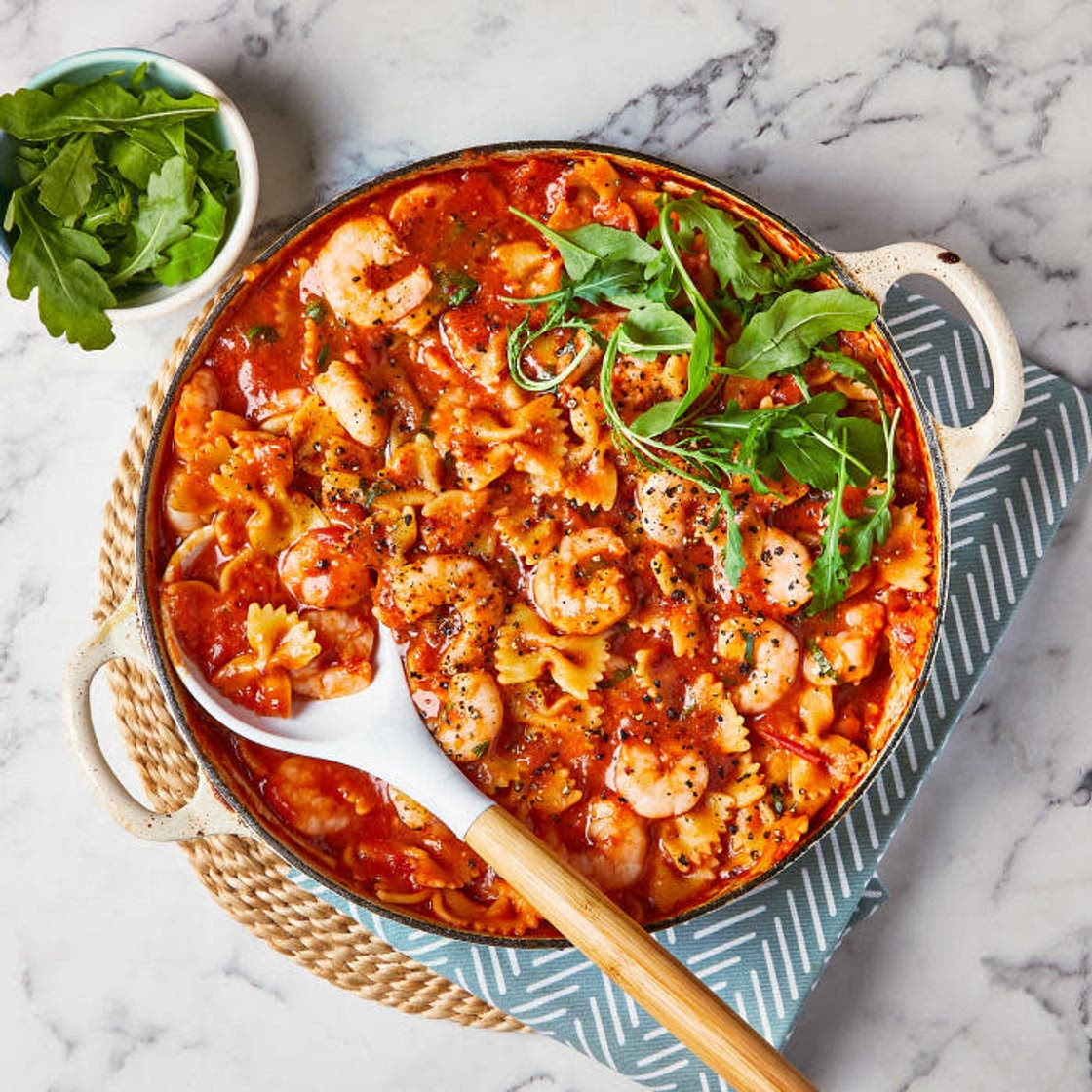 Oven-Baked Spicy King Prawn Arrabbiata Farfalle