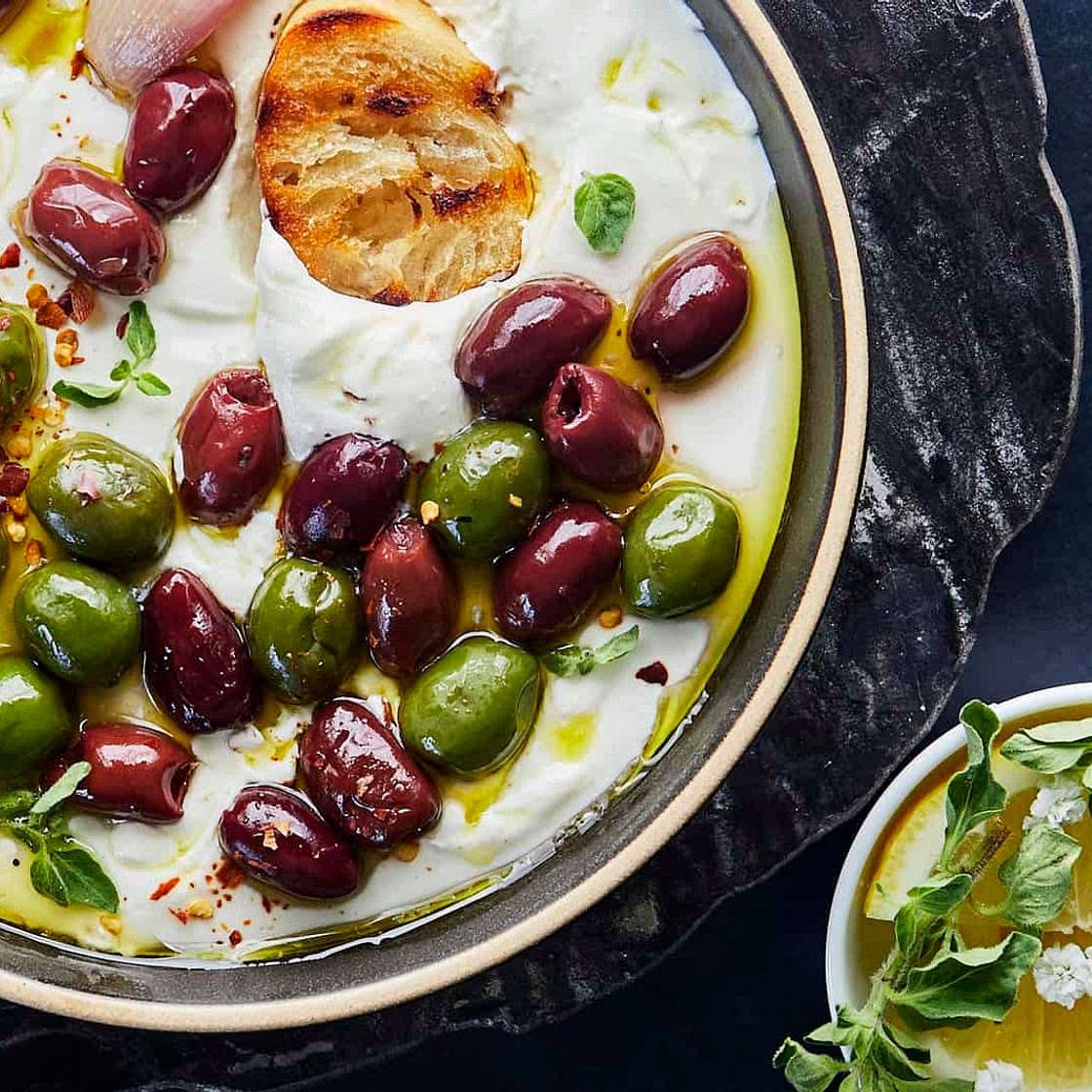 Whipped Feta Recipe with Roasted Olives