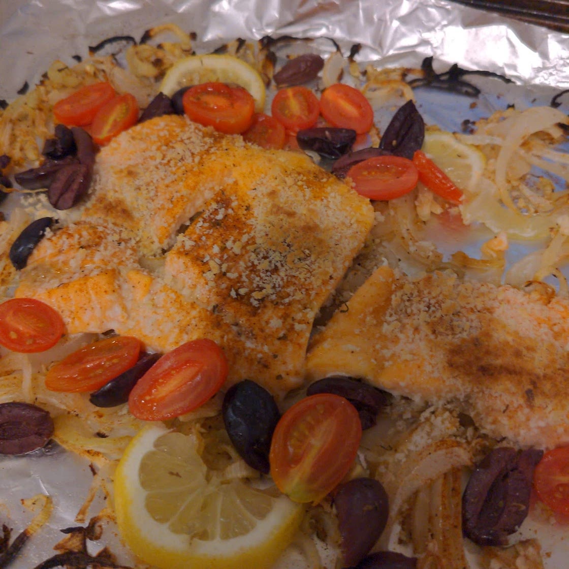 Mediterranean Baked Trout with Olives, Fennel & Tomatoes