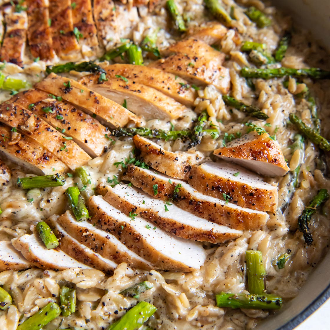 Creamy Orzo with Asparagus and Chicken