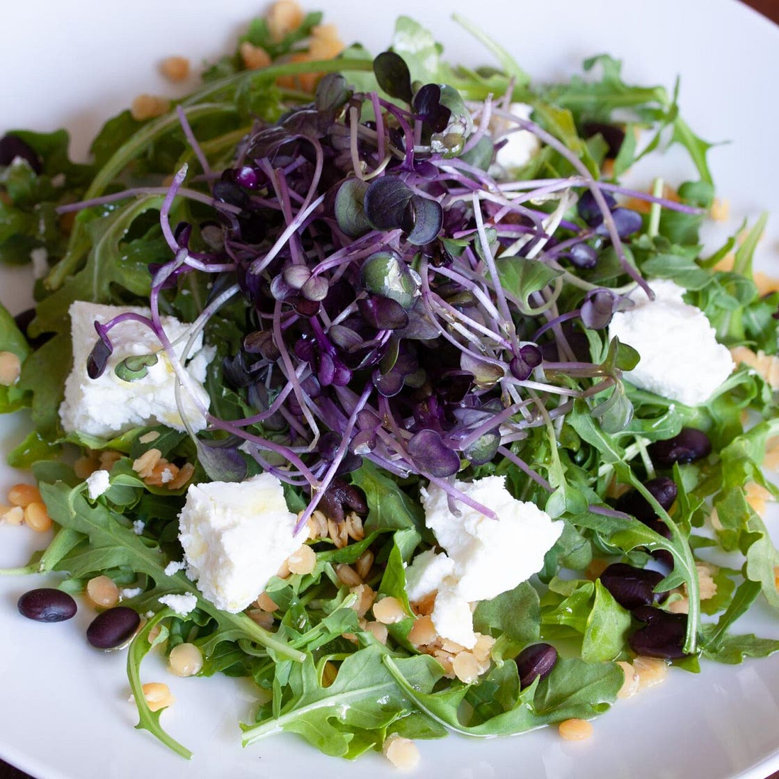 Lentils, Black Beans, Goat Cheese & Baby Green Salad