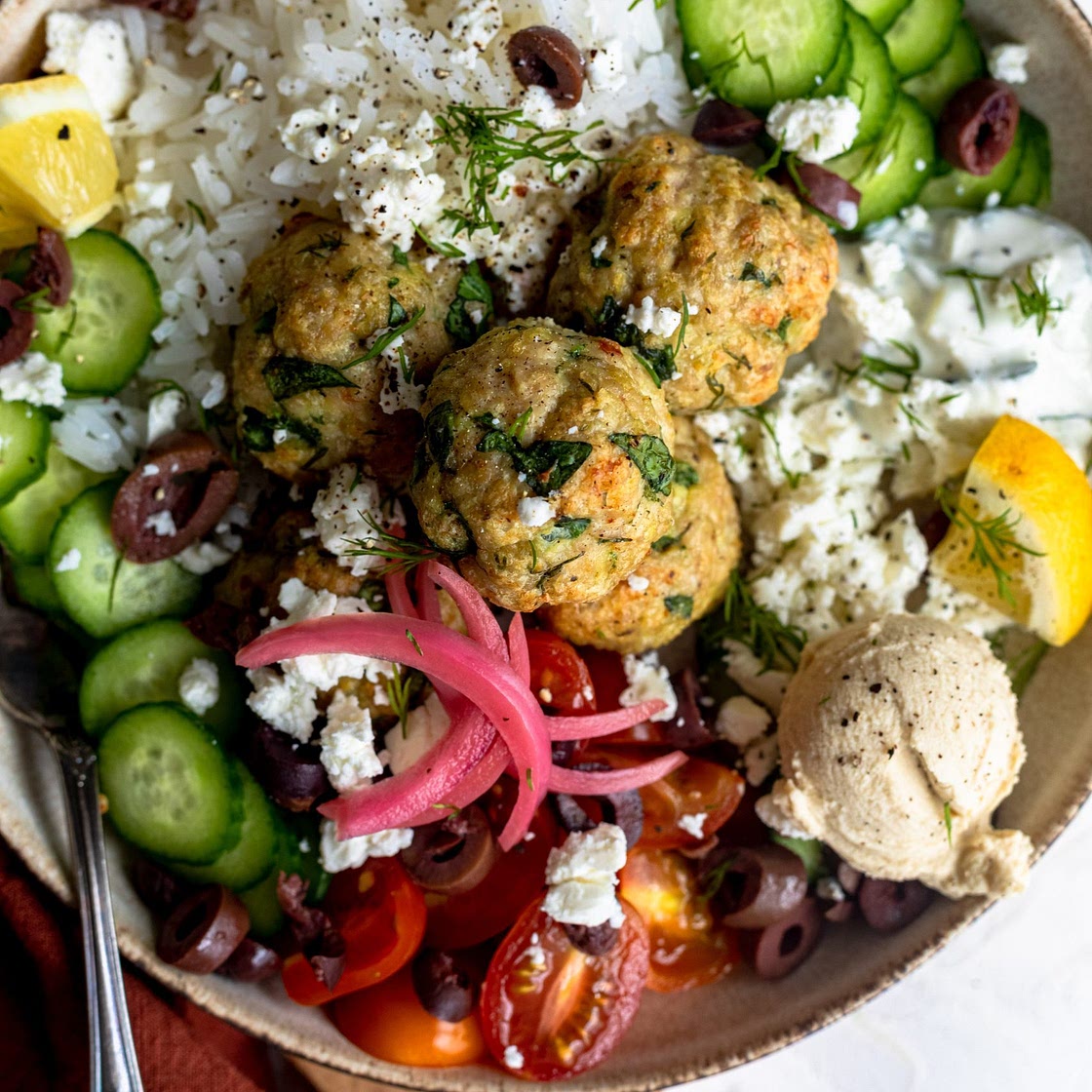 Greek Chicken Meatball Bowls