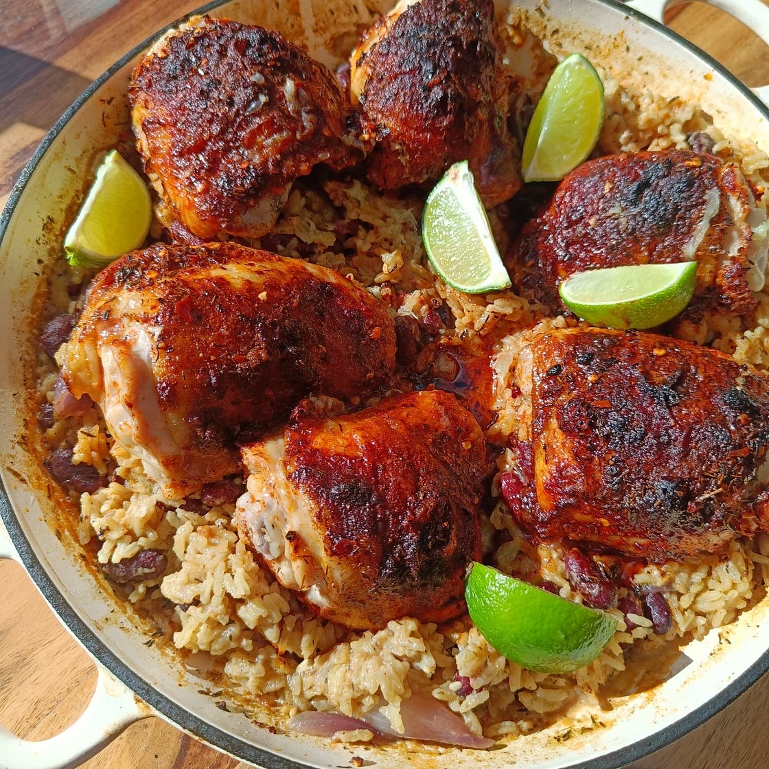 One-Pot Caribbean-Style Spiced Chicken, Rice & Peas