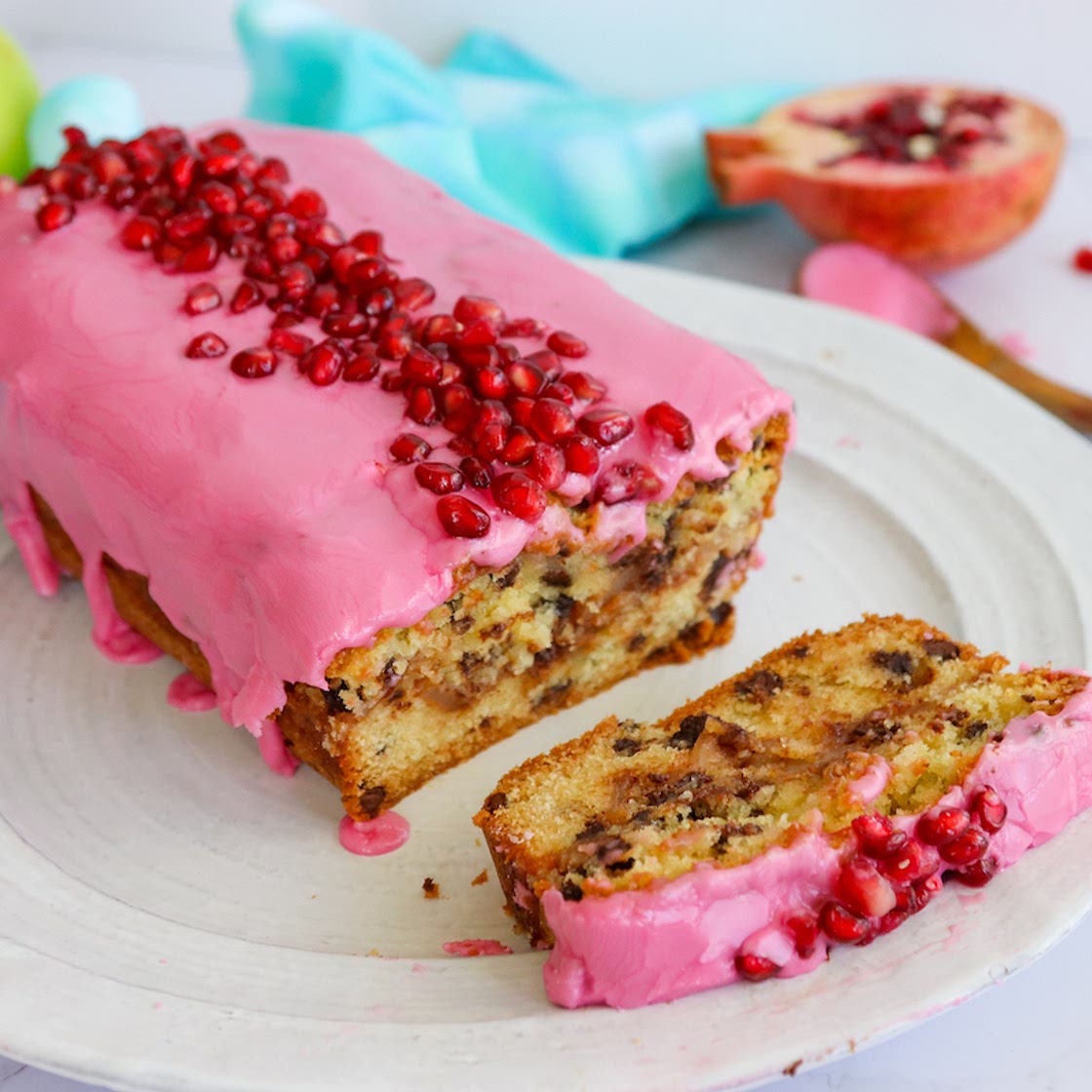 Chocolate Chip Apple Cake With Pomegranate Glaze