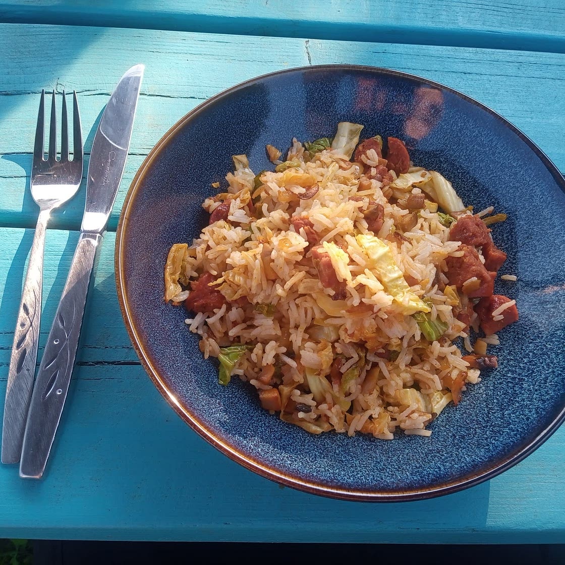 Savoy Cabbage with Chorizo & Rice