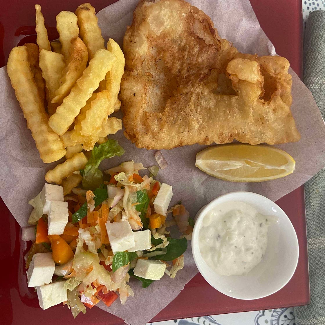 Beer battered Dory, Anyhow salad 