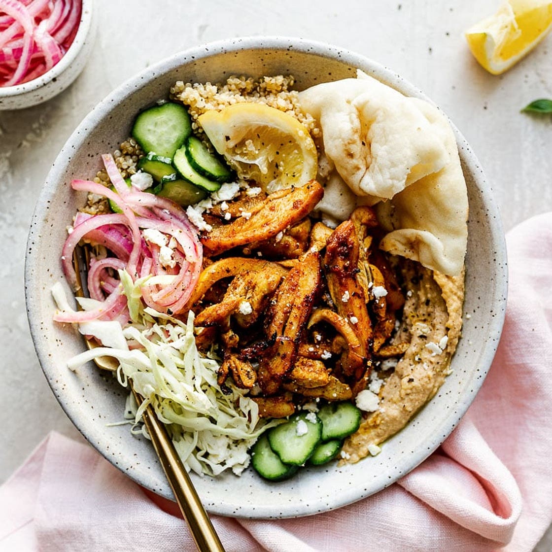 The BEST Hummus Bowls with Easy Chicken Shawarma (or Roasted Veggie Shawarma!)