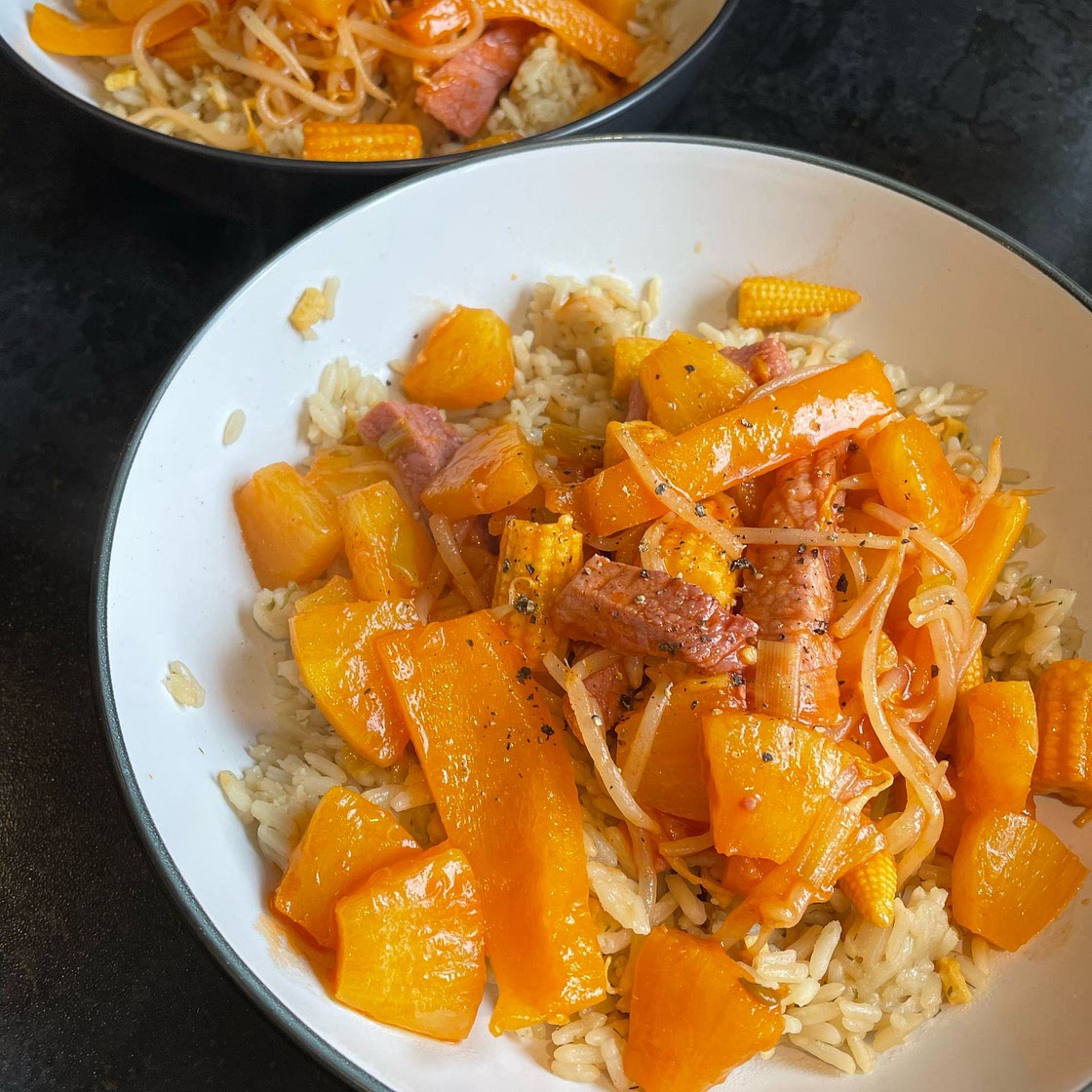 Gammon and pineapple stir fry