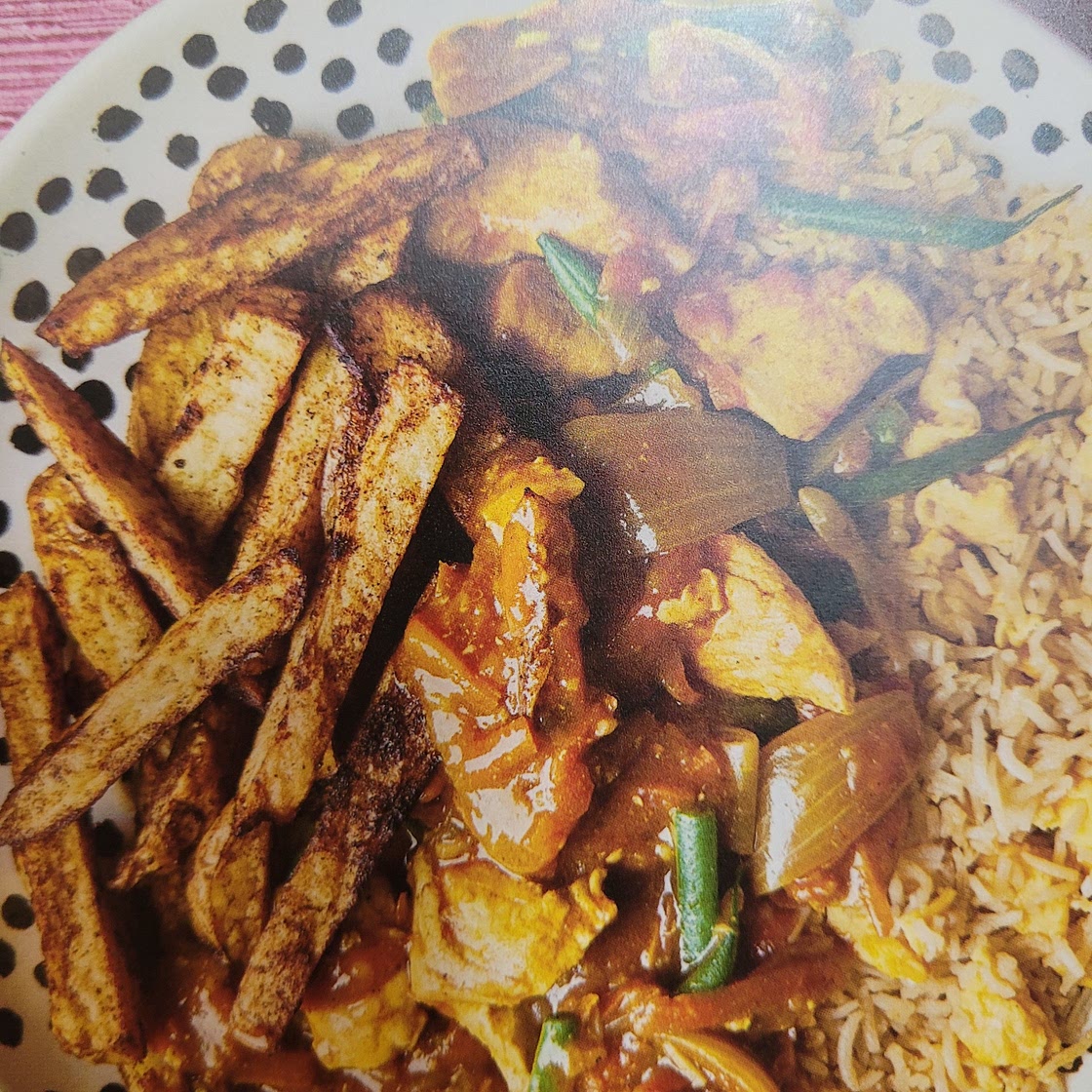 Chinese Chicken Curry, Egg Fried Rice & Chips
