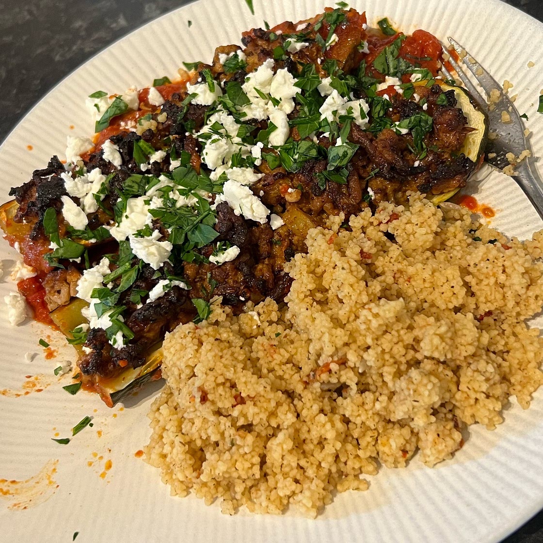 Harissa lamb-stuffed courgettes