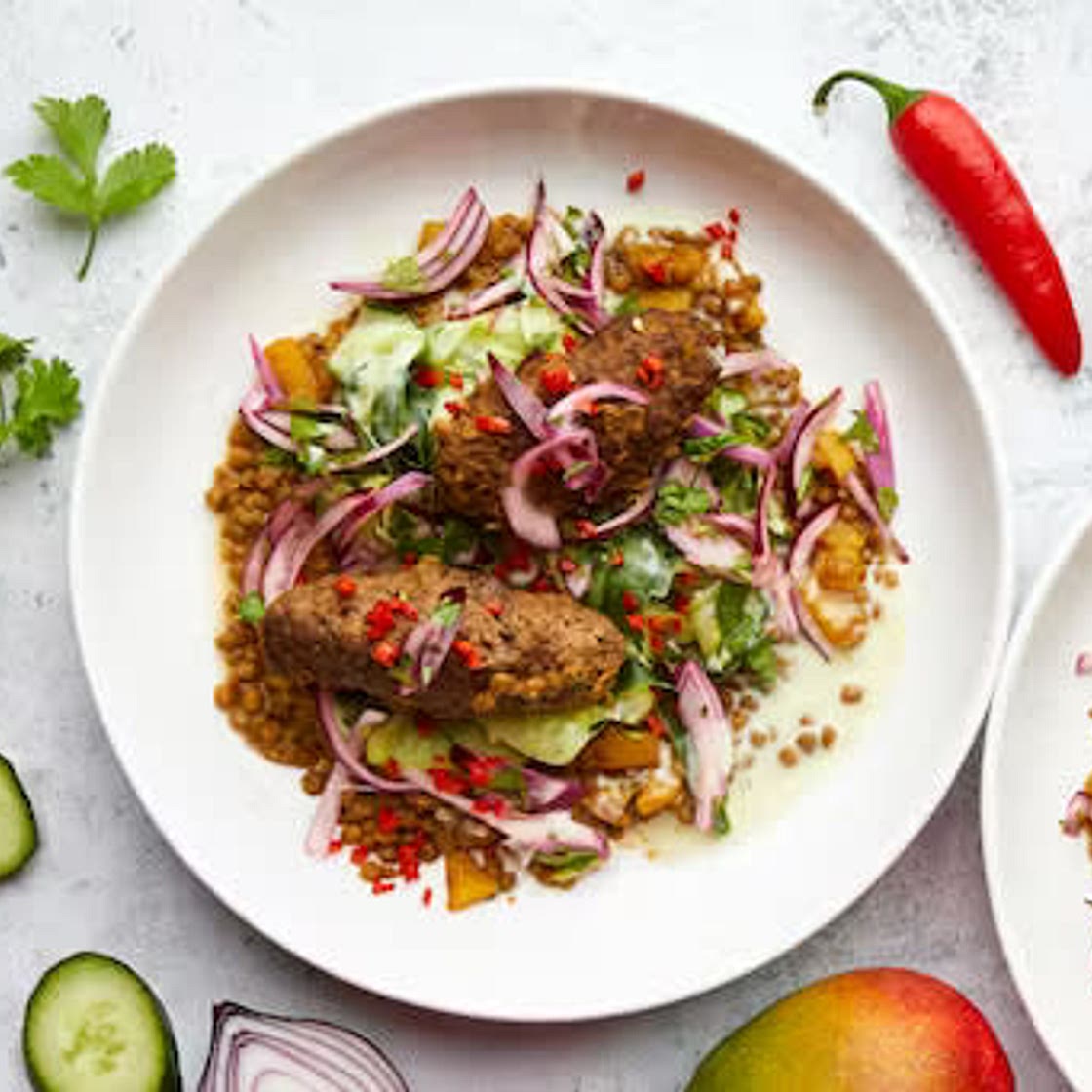 Spicy Beef Koftas with Cucumber & Mango Salsa