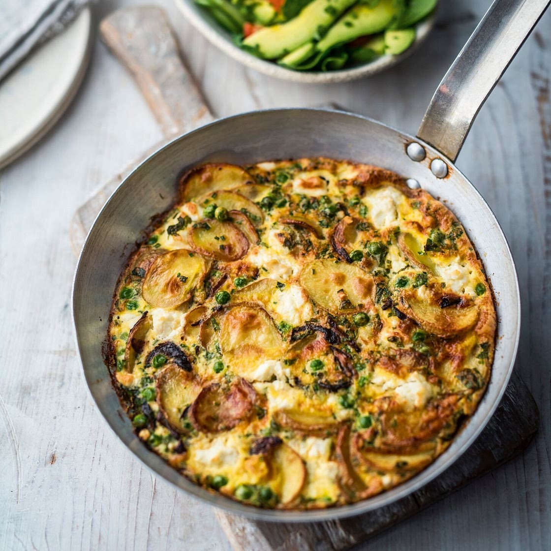 Pea, feta and mint frittata with a lemon-dressed salad recipe