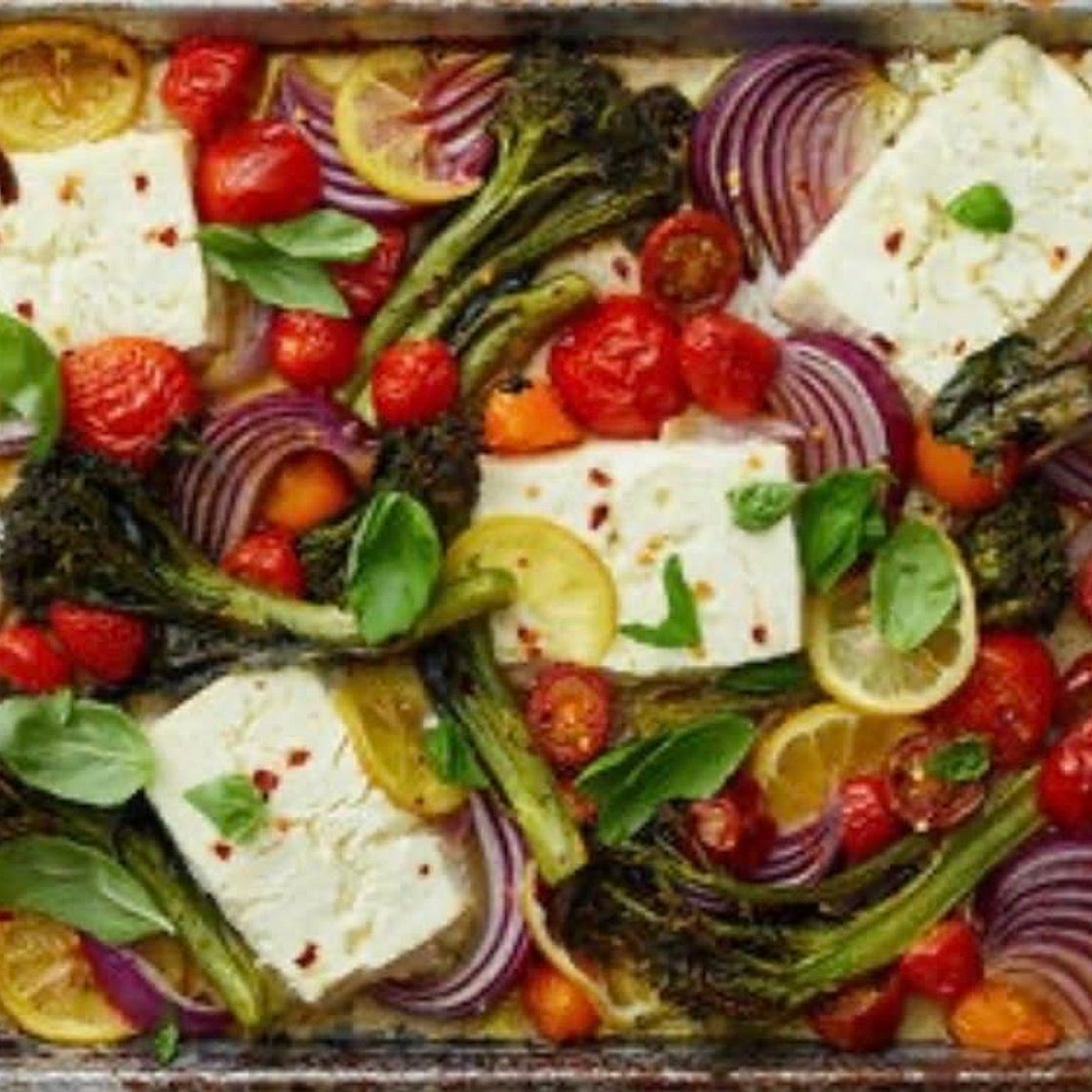 Sheet-Pan Baked Feta With Broccolini, Tomatoes and Lemon