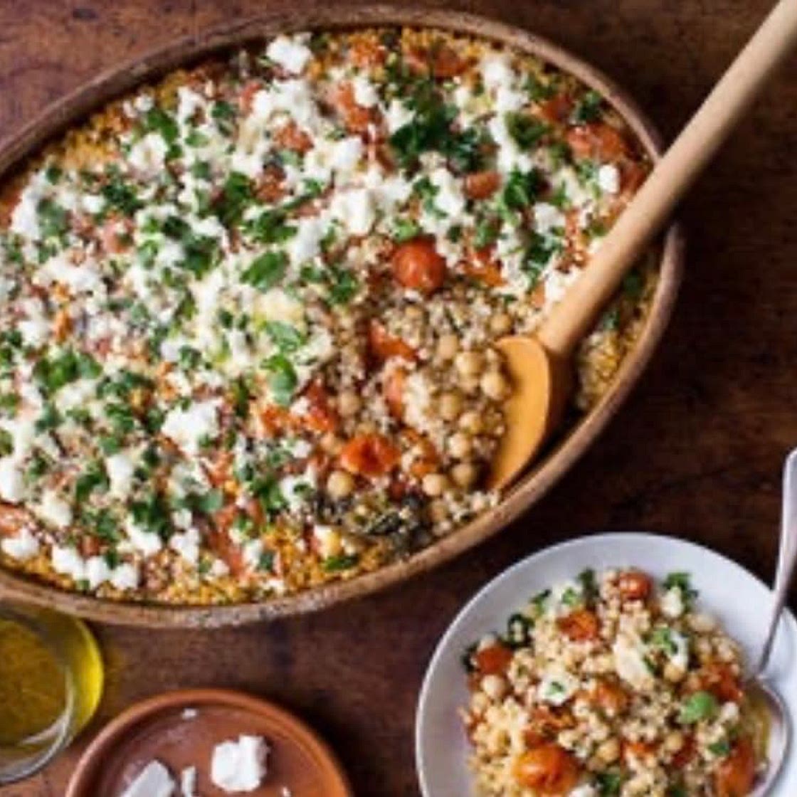 Pearl Couscous With Creamy Feta and Chickpeas