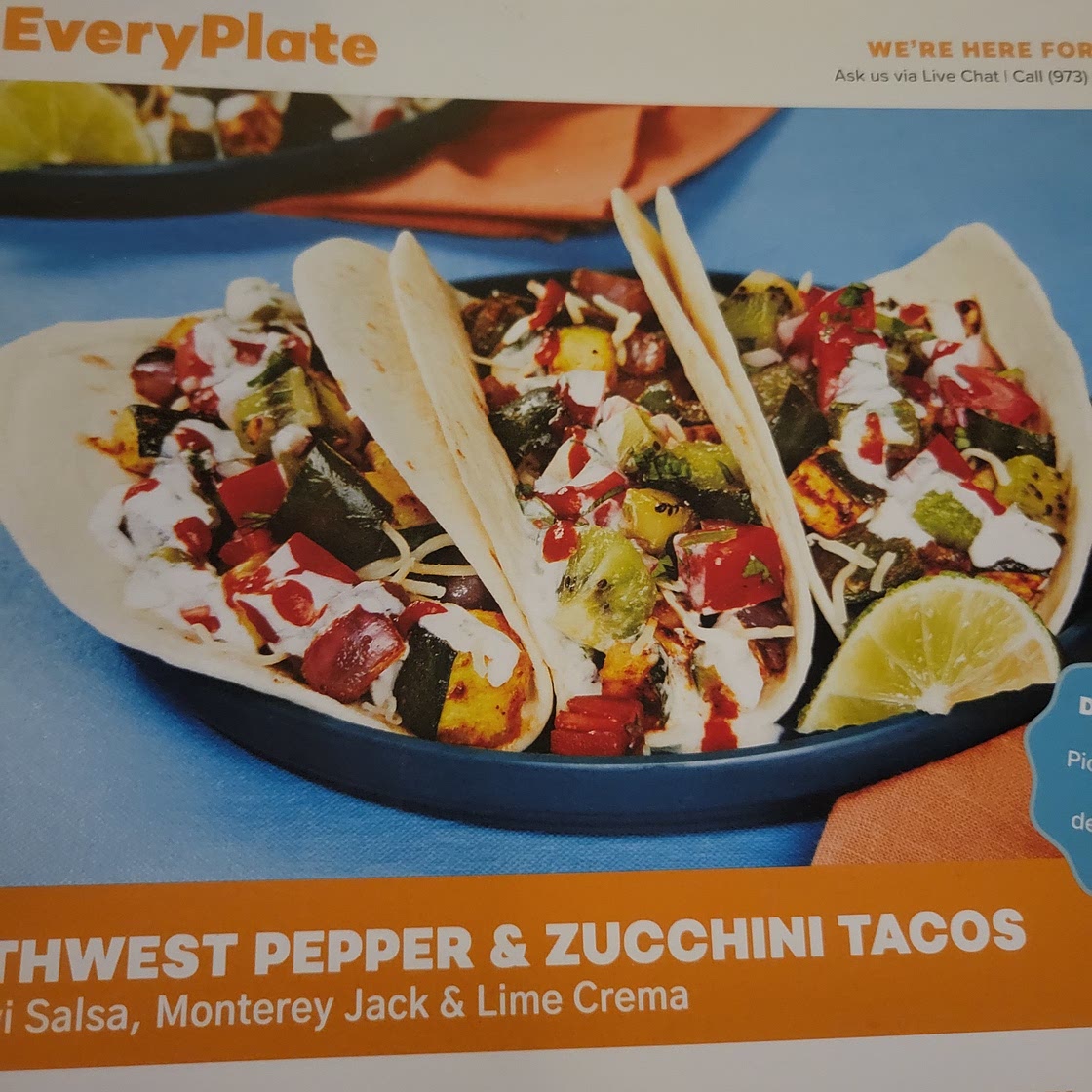 Southwest Pepper and Zucchini Tacos with Kiwi salsa, Monterey Jack and Lima Crema