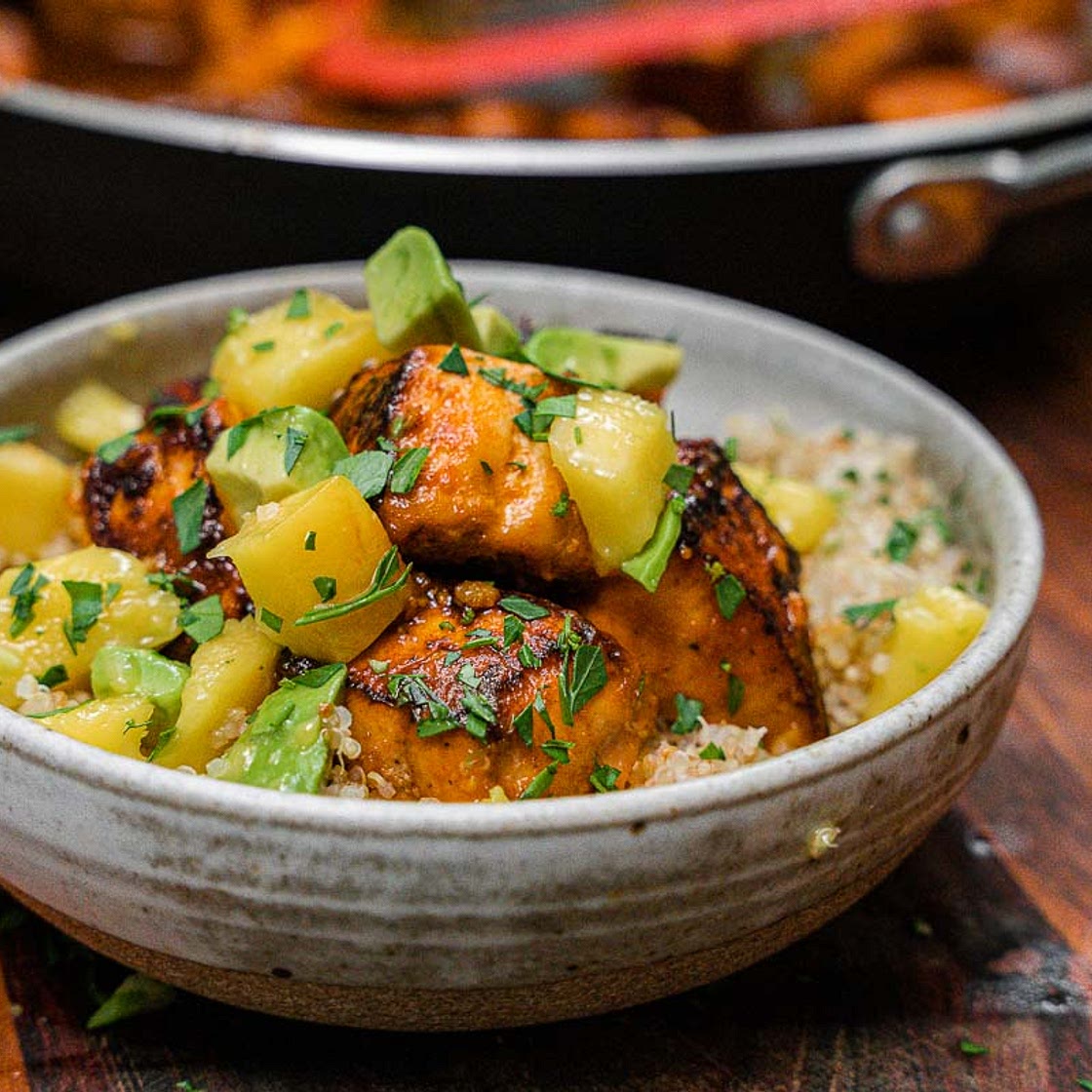 Fire Salmon with Avocado Mango Salsa - Fit Men Cook