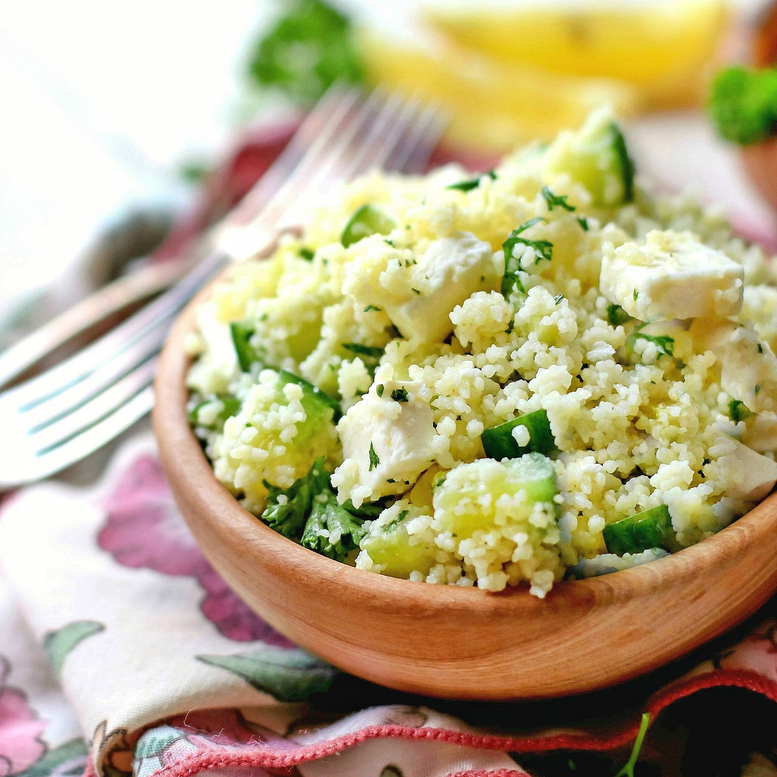 Cucumber Lemon Feta Cheese Couscous Salad