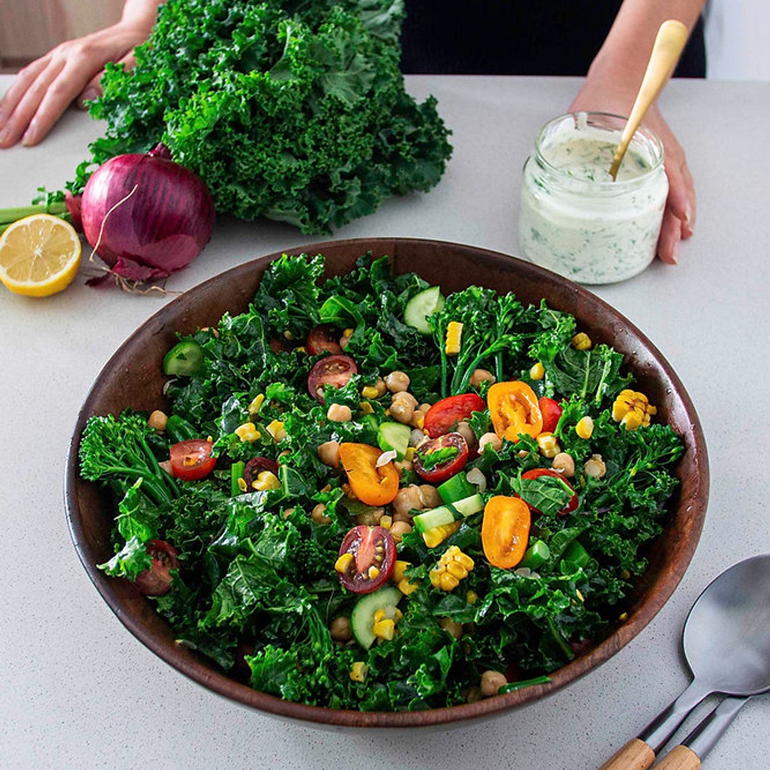 KALE & CHICKPEA SALAD W/ HEALTHY RANCH DRESSING