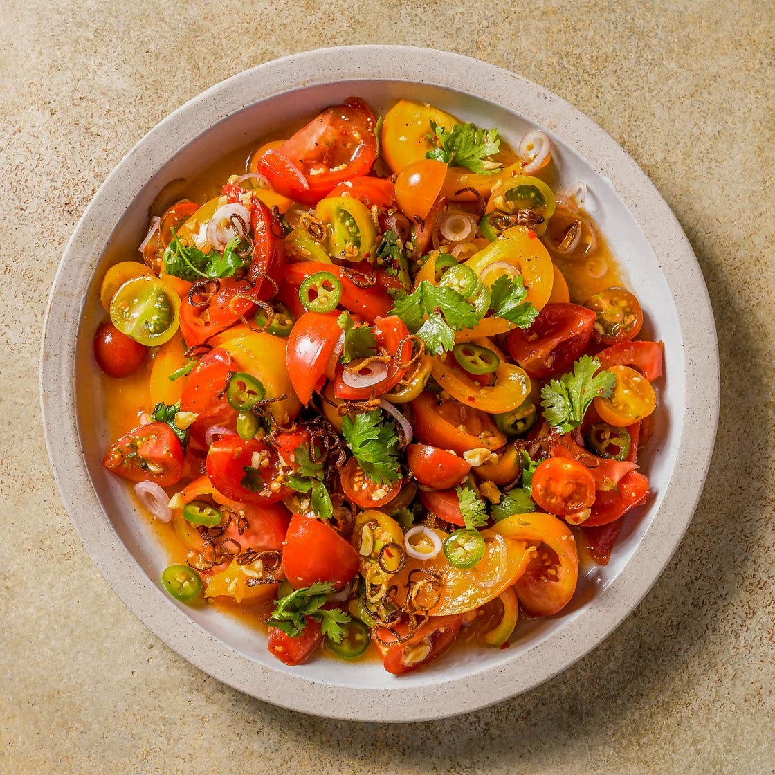 Burmese Tomato Salad w/ Shallots & Peanuts