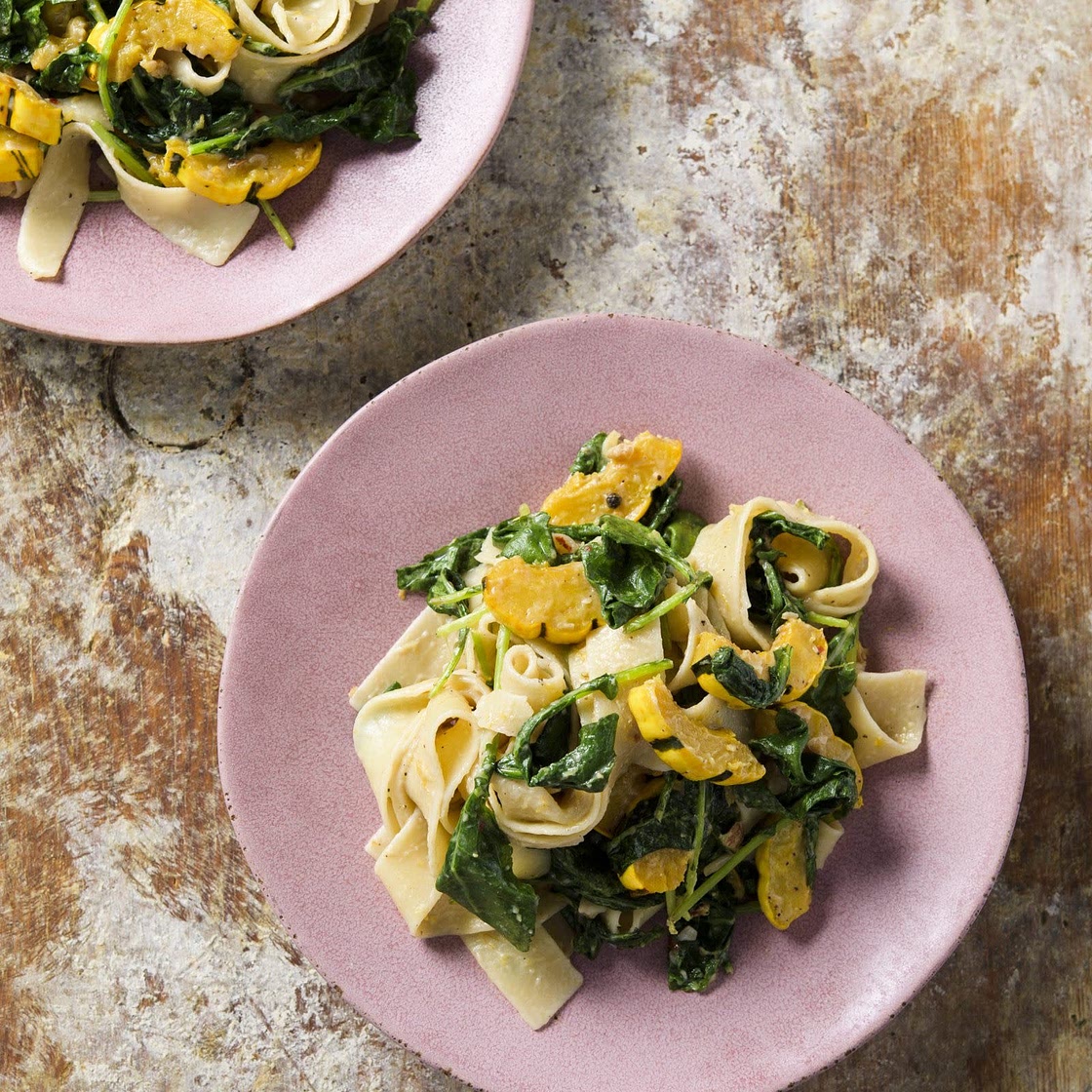 Pasta W/ Squash, Kale & Goat Cheese